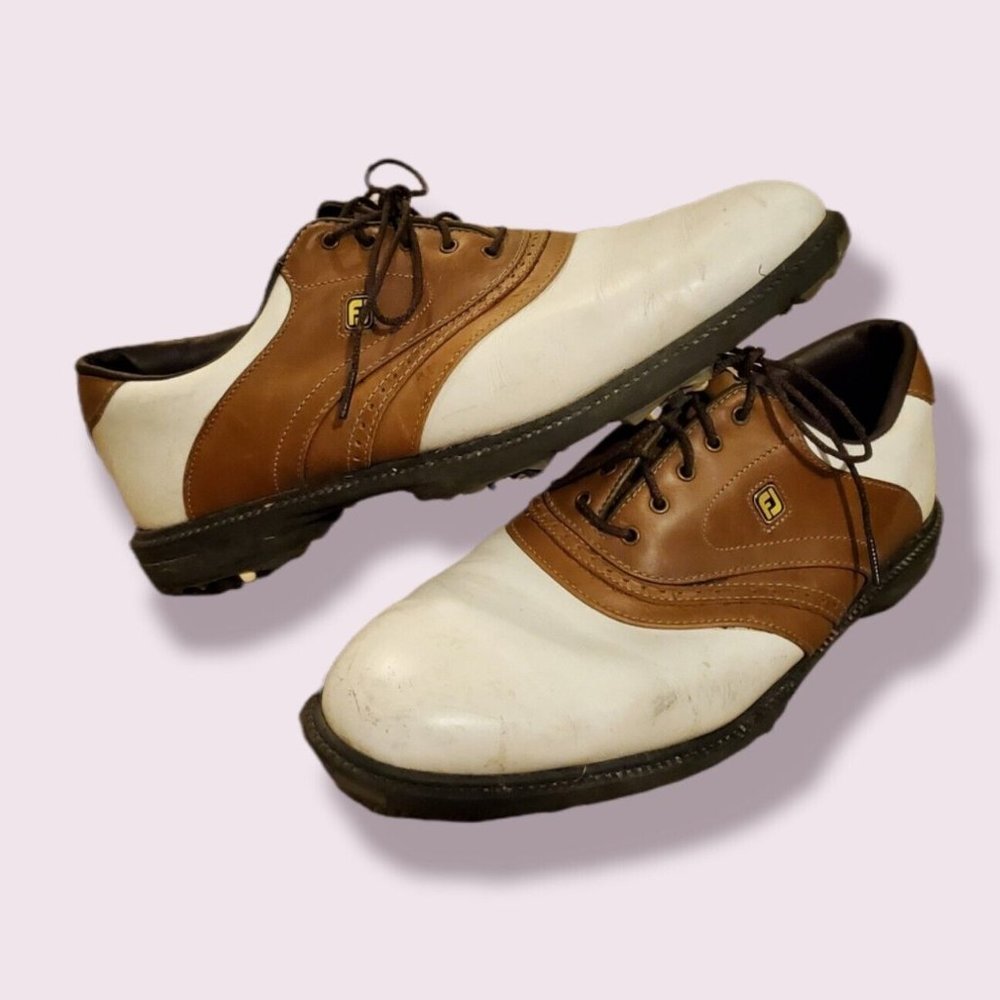 Foot Joy Mens SuperLites Golf Shoes Size 10 M White Brown Leather Oxfords 58141